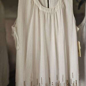 Reba White Sleeveless Pleated Camisole with Gold Hem Detail